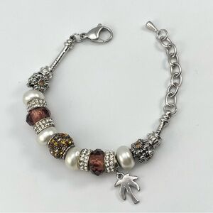 Tropical Charm Beaded Bracelet with Palm Tree Pendant
